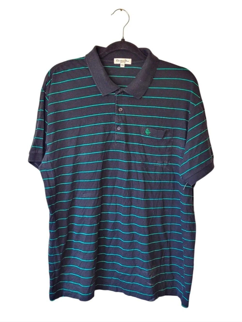 Christian Dior Monsier Men’s Black Polo with Green Stripes Size XXL